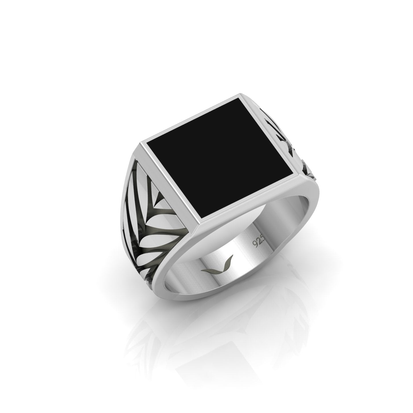 Square Balerion Black Onyx Men's Ring in 925 Sterling Silver–For Good Luck Wealth