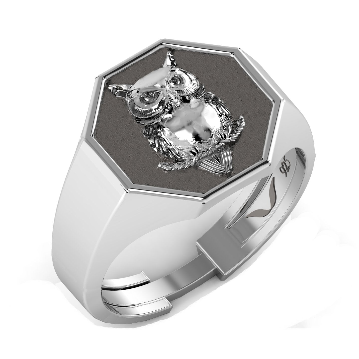 Men's sterling silver owl ring for good luck, men's rings in silver, silver 925 rings.