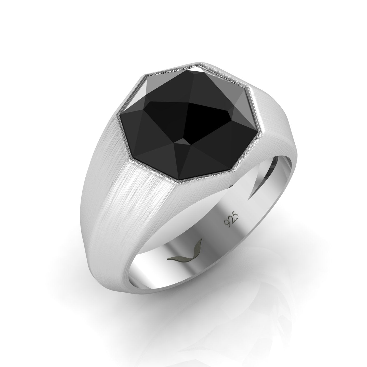 Men's sterling silver ring with a octagon shape onyx gemstone, men's rings in silver, silver 925 rings.