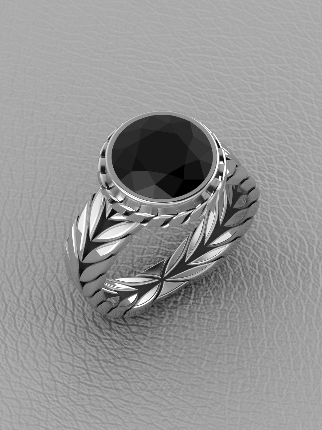 Draco Round Natural Black Onyx Ring