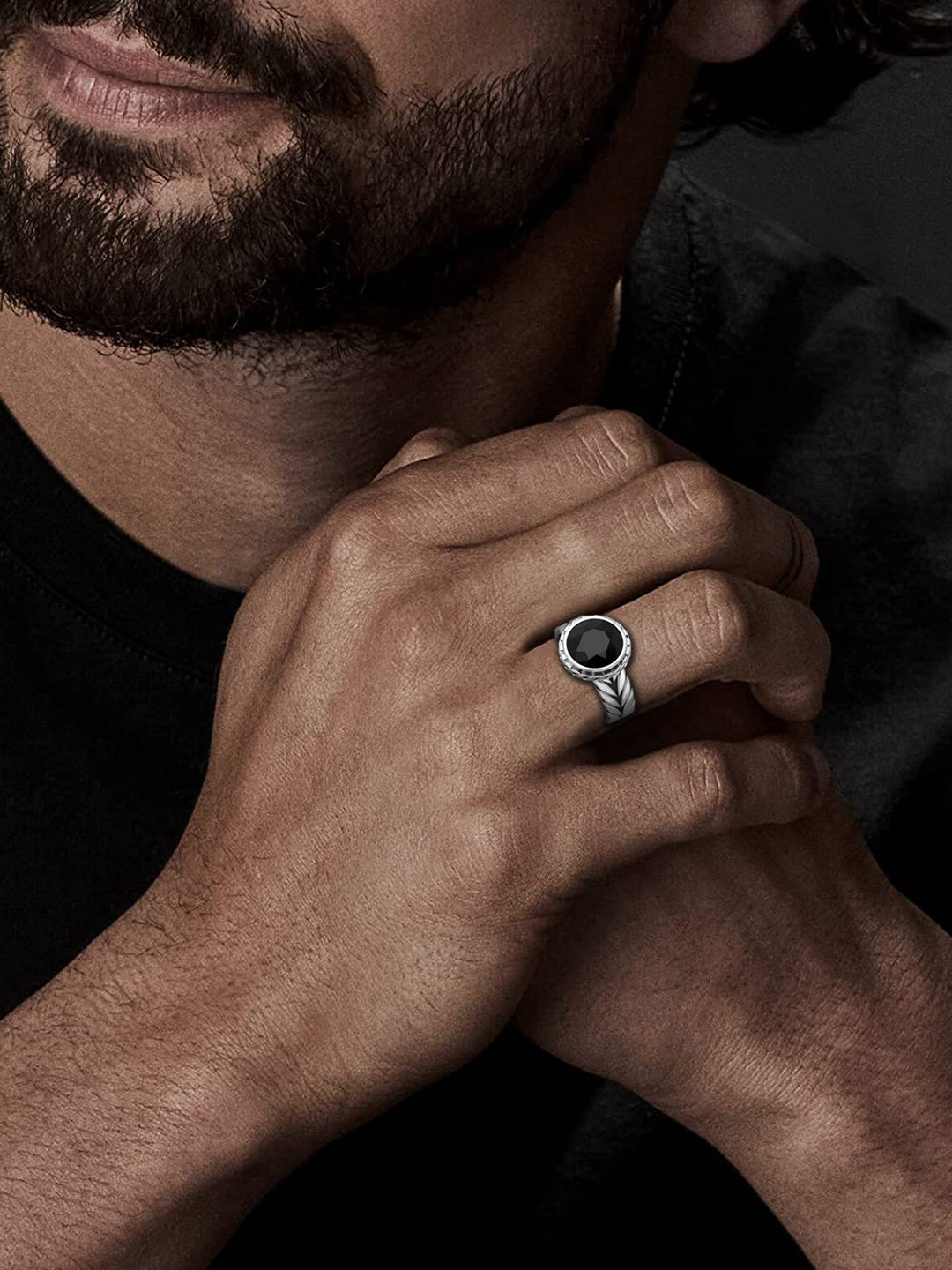 Draco Round Natural Black Onyx Ring