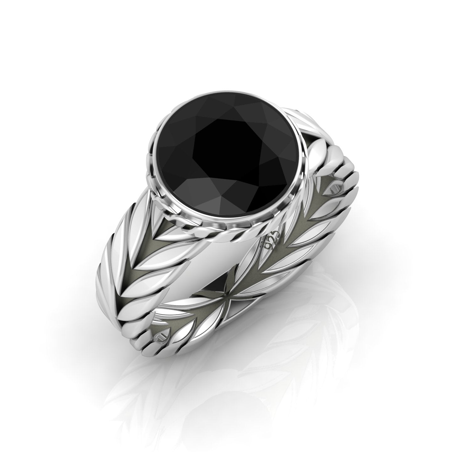 Men's sterling silver ring with a round black onyx gemstone, men's rings in silver, silver 925 rings.