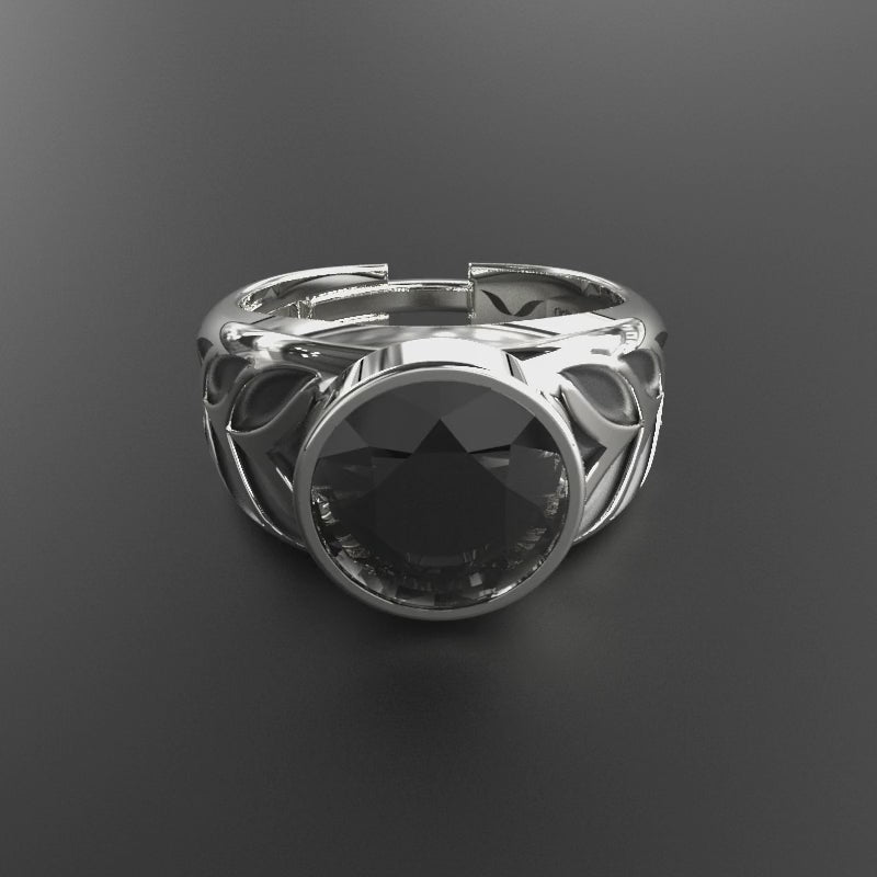 Men's 925 sterling silver ring with 10mm natural black onyx
