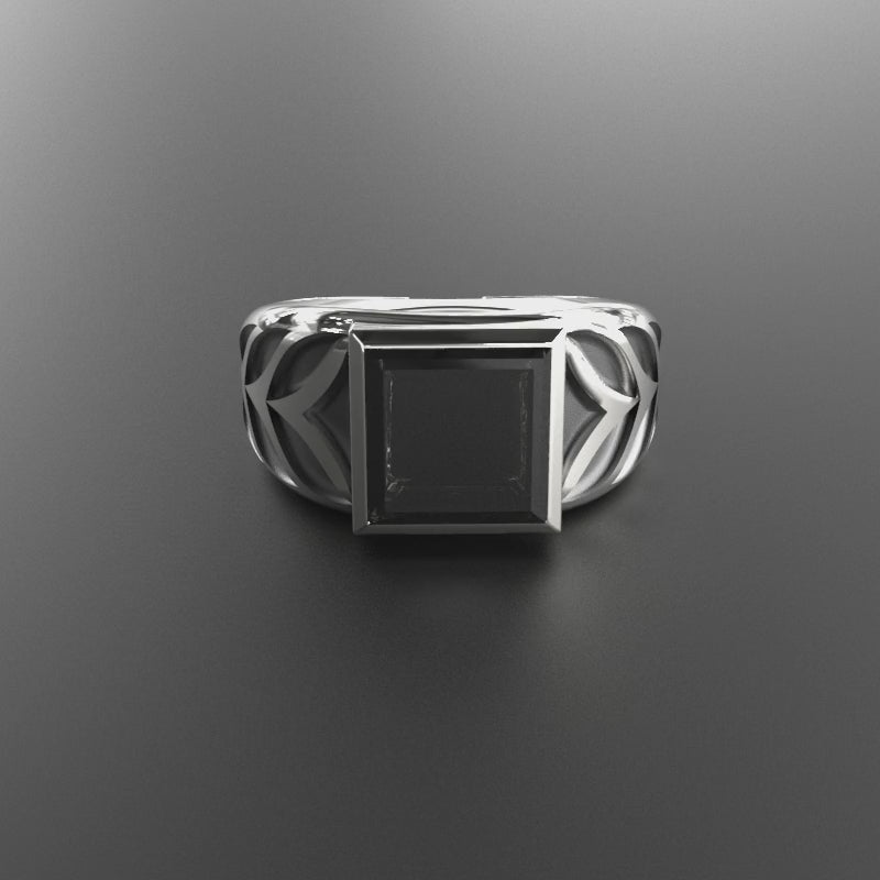 Men's 925 Sterling Silver Nuri Ring with natural black onyx gemstone