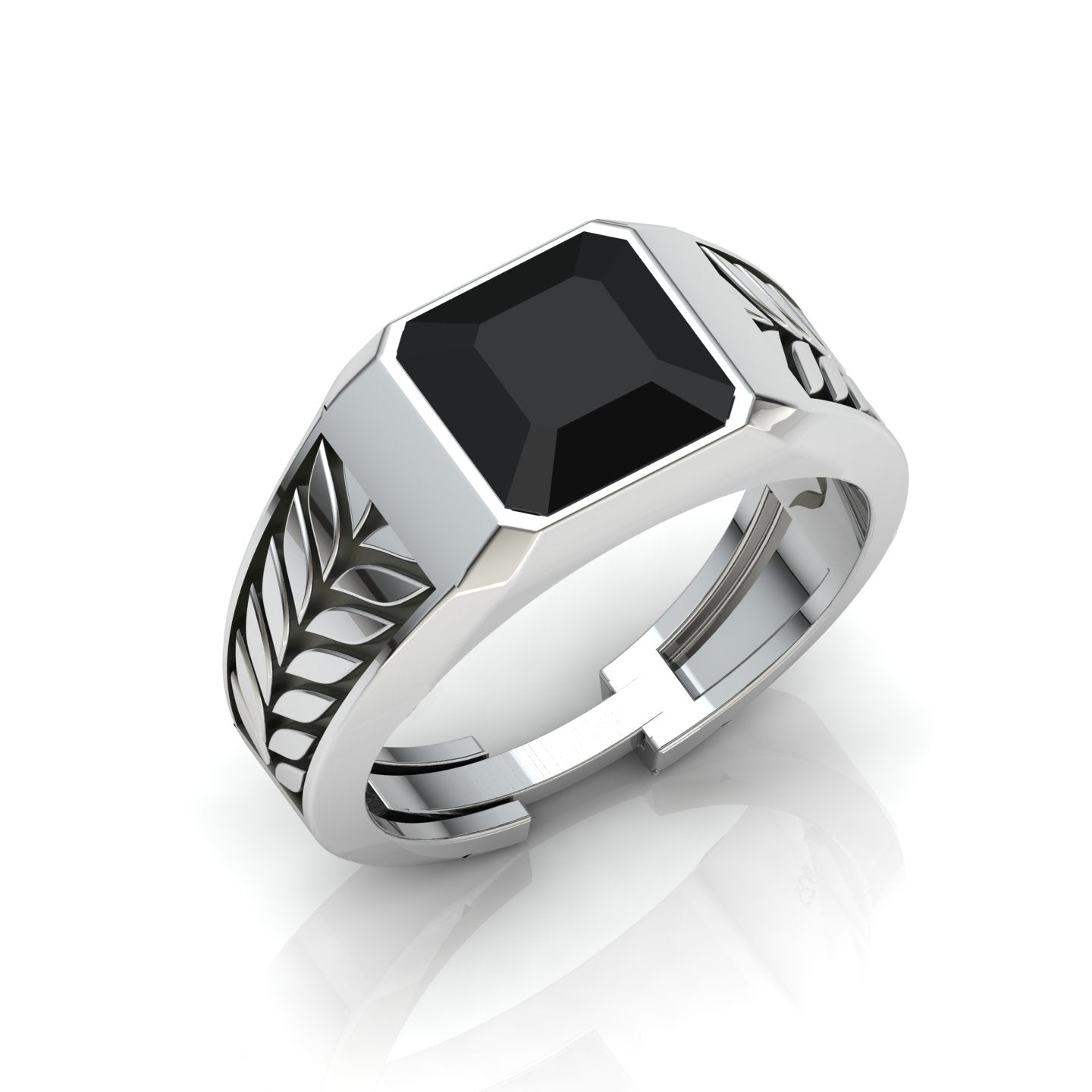Black Stone Mens Gemstone Rings Silver Rera Black Onyx Men's