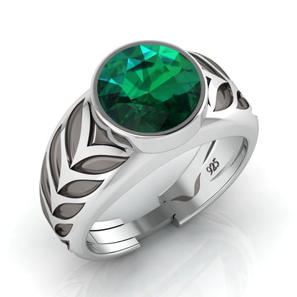 Men's sterling silver ring with a round green cubic zirconia stone