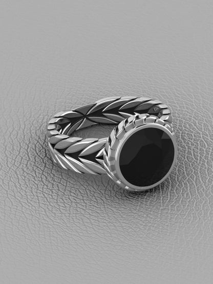 Draco Round Natural Black Onyx Ring