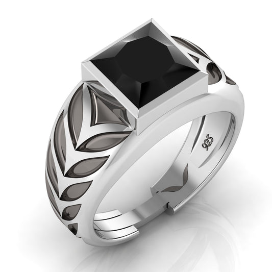 Men's 925 Sterling Silver Nuri Ring with natural black onyx gemstone