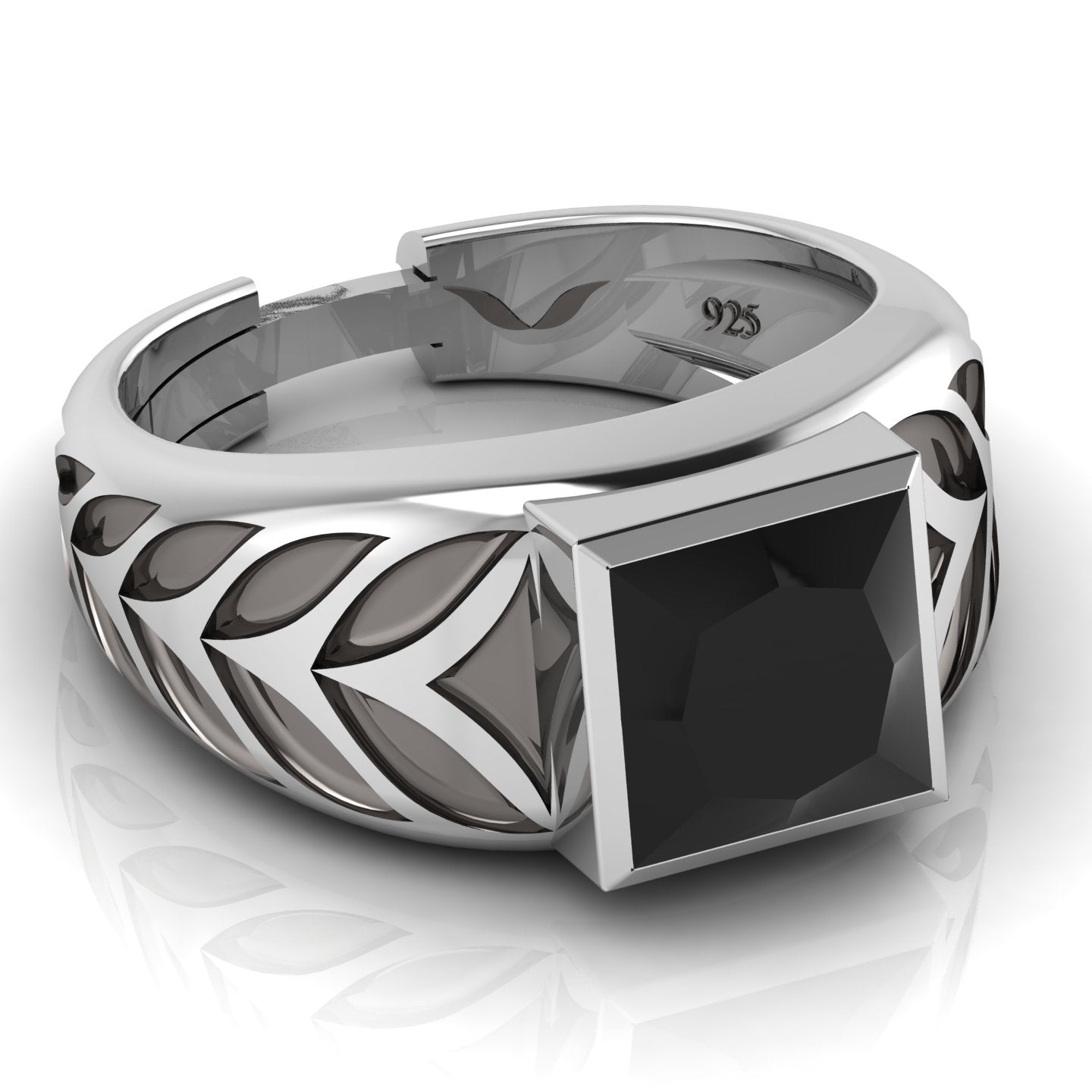 Men's 925 Sterling Silver Nuri Ring with natural black onyx gemstone