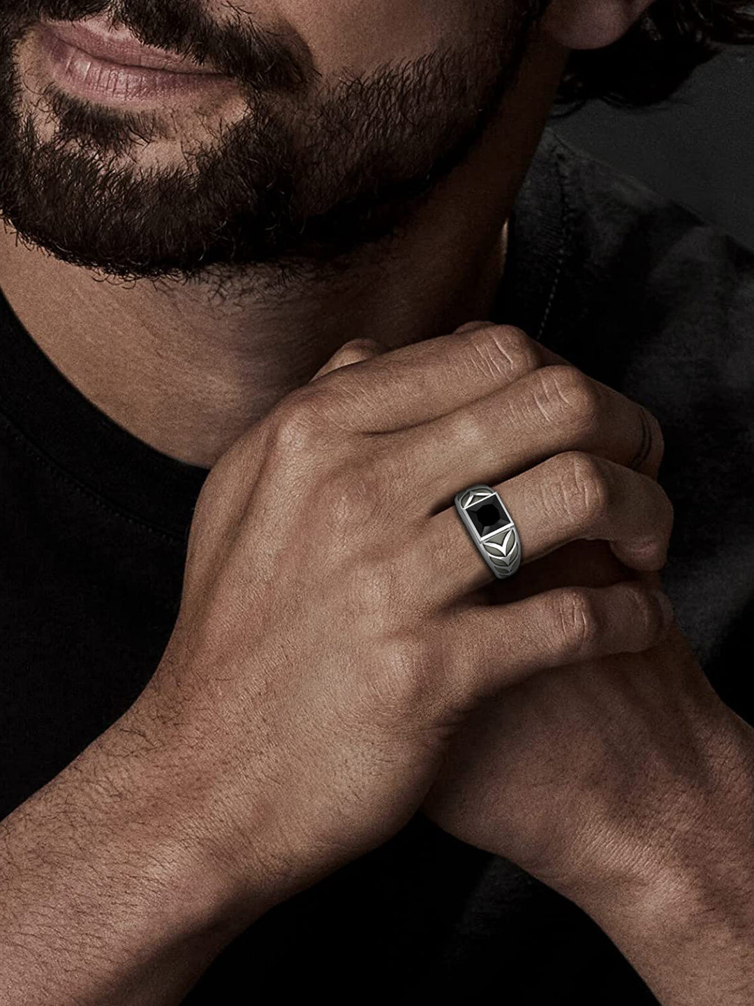Men's 925 Sterling Silver Nuri Ring with natural black onyx gemstone