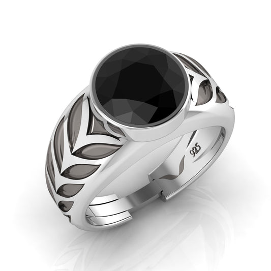 Men's 925 sterling silver ring with 10mm natural black onyx