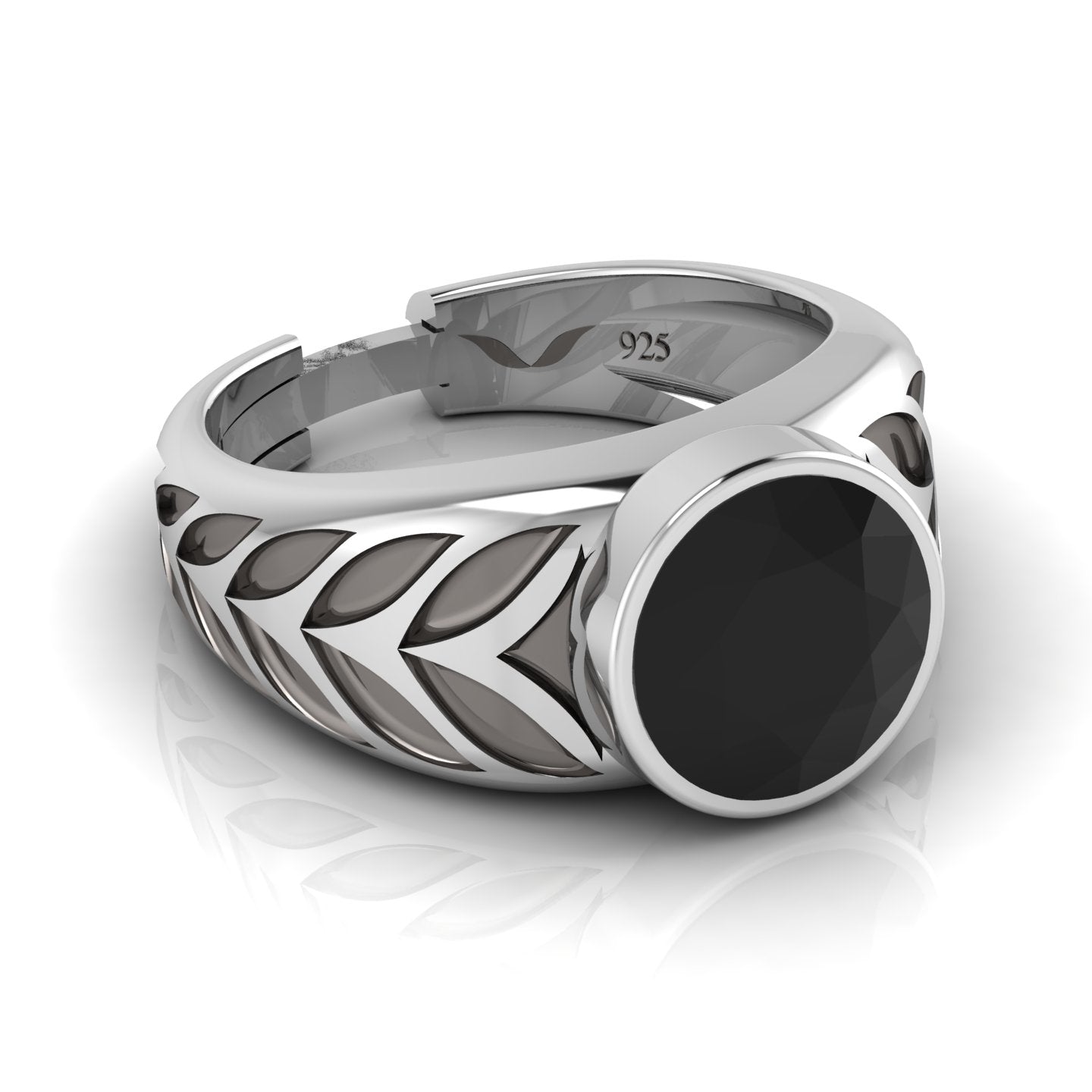 Men's 925 sterling silver ring with 10mm natural black onyx