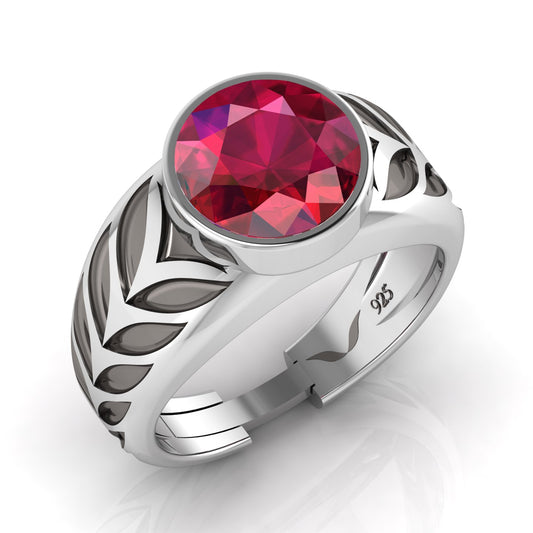Men's 925 sterling silver ring with round red cubic zirconia – Nuri design
