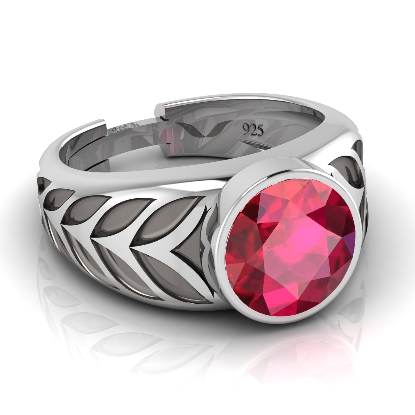 Men's 925 sterling silver ring with round red cubic zirconia – Nuri design