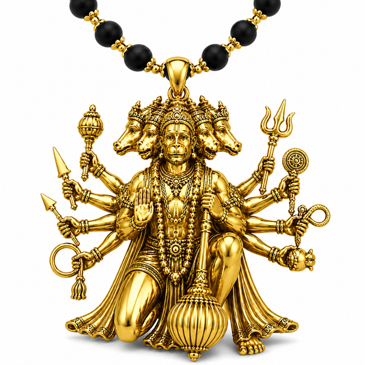 Panchmukhi Hanumanji Pendant with Original Karungali Mala – For Money Attraction, Good Luck & Prosperity