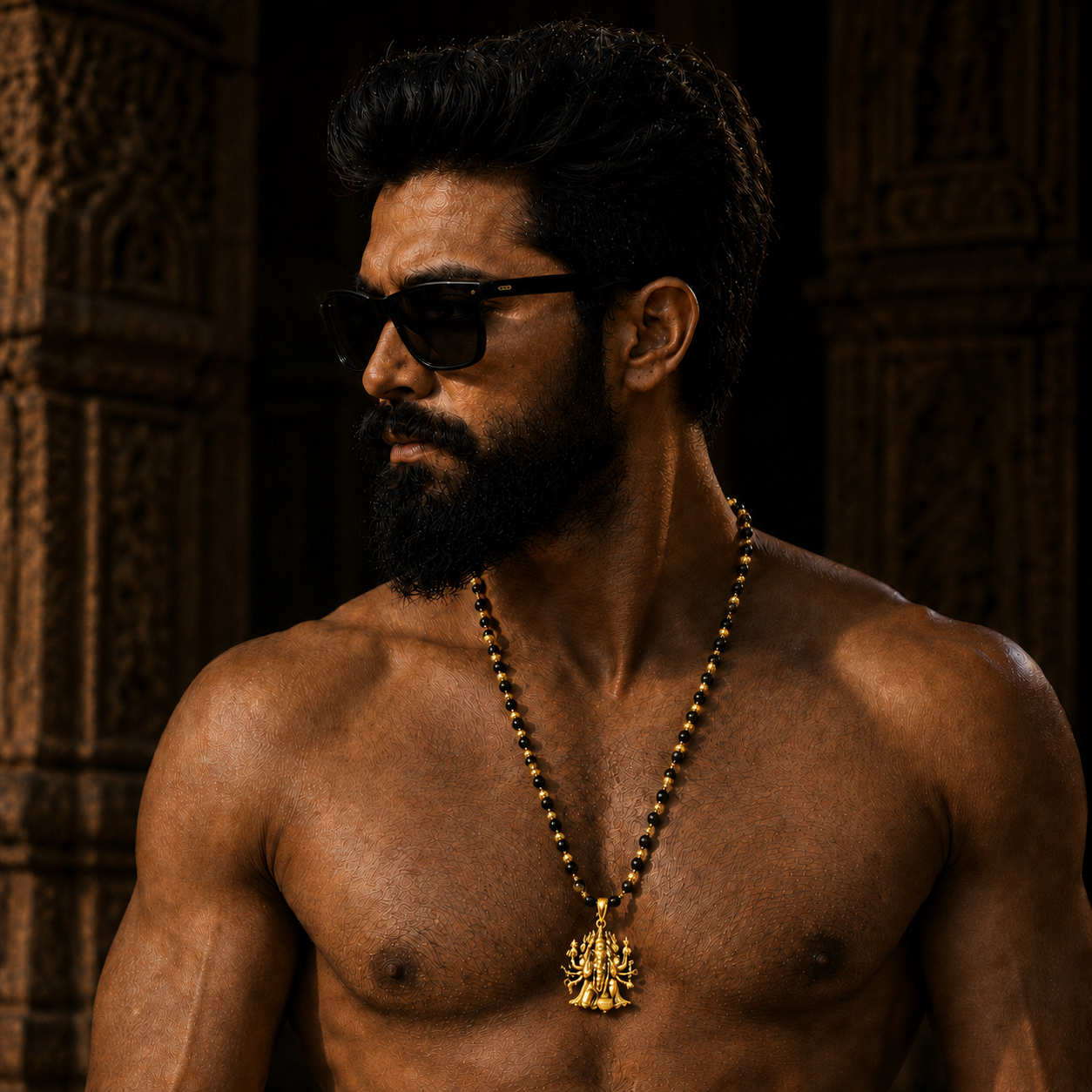 Panchmukhi Hanumanji Pendant with Original Karungali Mala – For Money Attraction, Good Luck & Prosperity