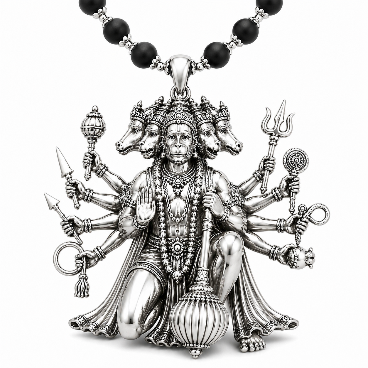 Panchmukhi Hanumanji Pendant with Original Karungali Mala – For Money Attraction, Good Luck & Prosperity