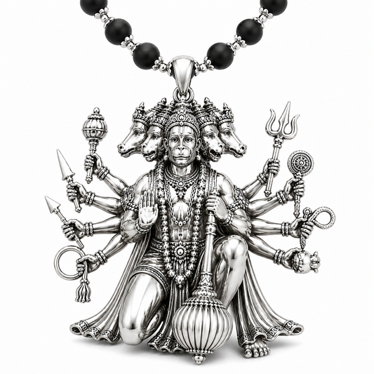 Panchmukhi Hanumanji Pendant with Original Karungali Mala – For Money Attraction, Good Luck & Prosperity