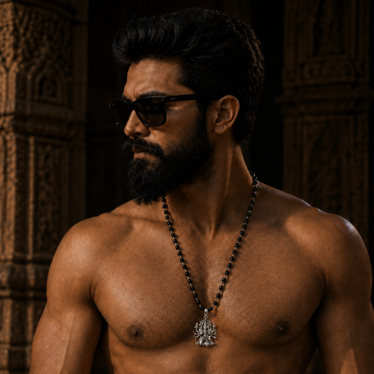 Panchmukhi Hanumanji Pendant with Original Karungali Mala – For Money Attraction, Good Luck & Prosperity