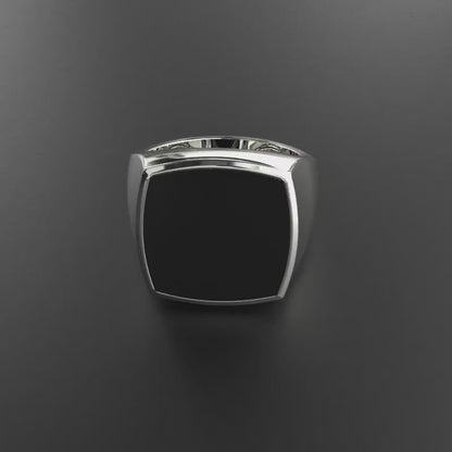 Kimba Ring, Pure Silver 925 Black Onyx Signet Ring