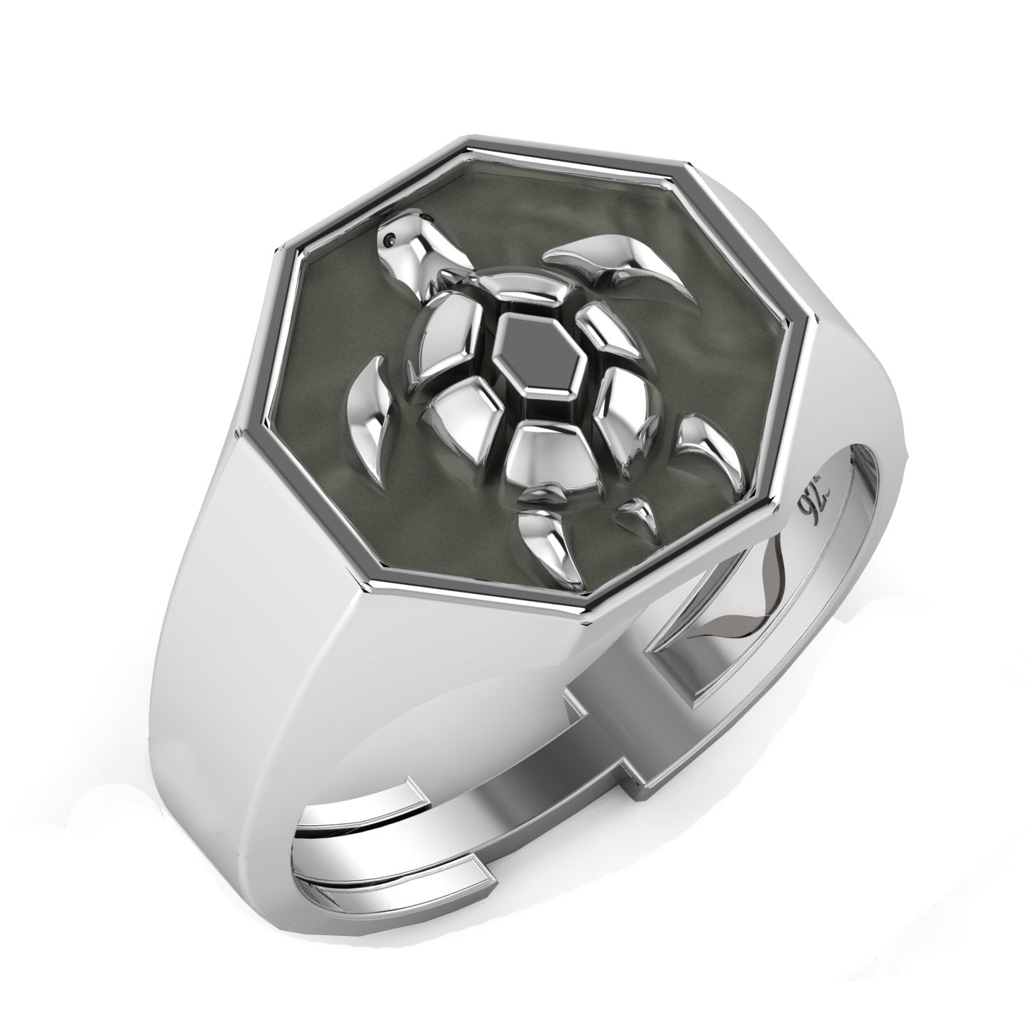Men's 925 Sterling Silver Tortoise Signet Ring with adjustable size