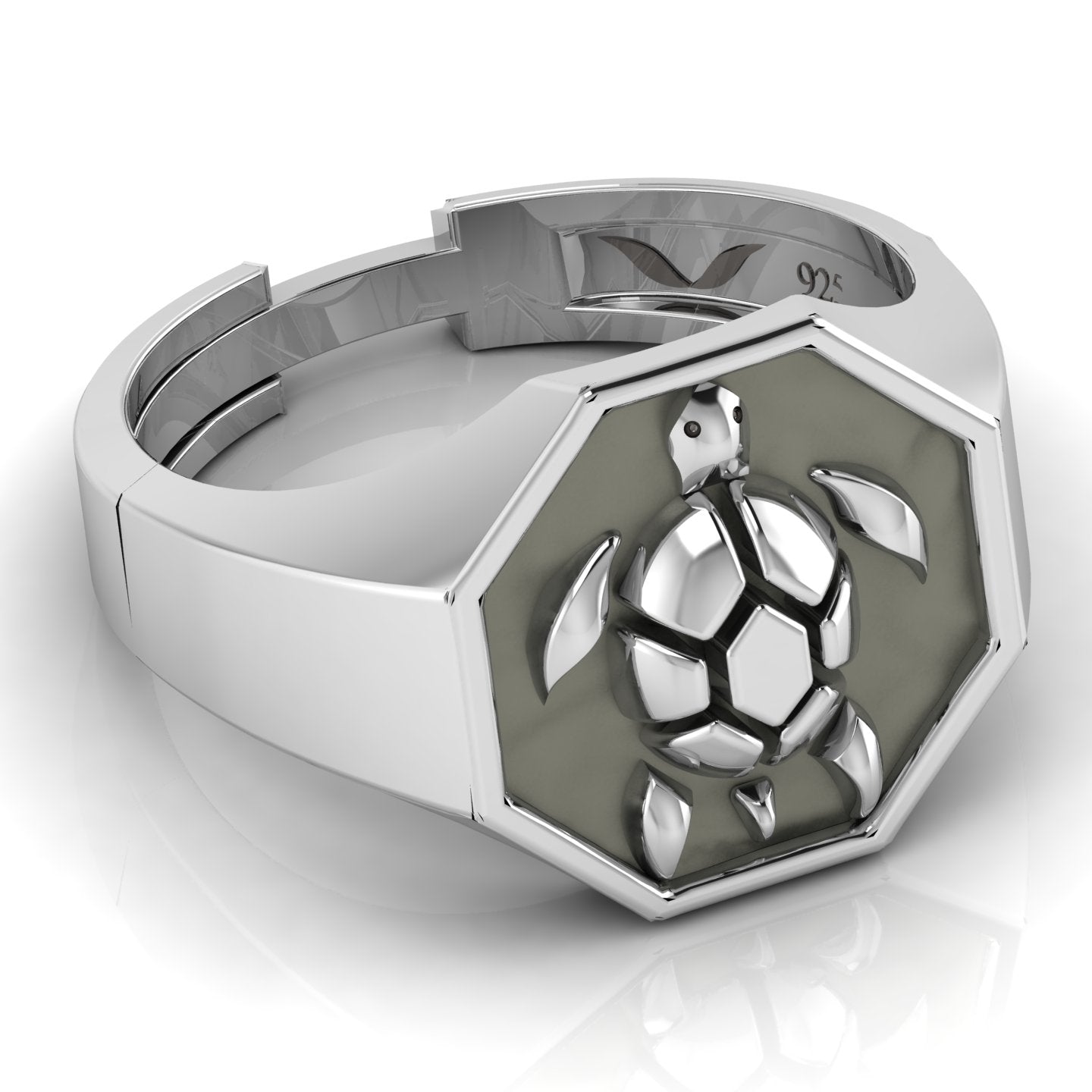 Men's 925 Sterling Silver Tortoise Signet Ring with adjustable size