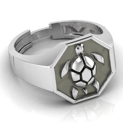 Men's 925 Sterling Silver Tortoise Signet Ring with adjustable size